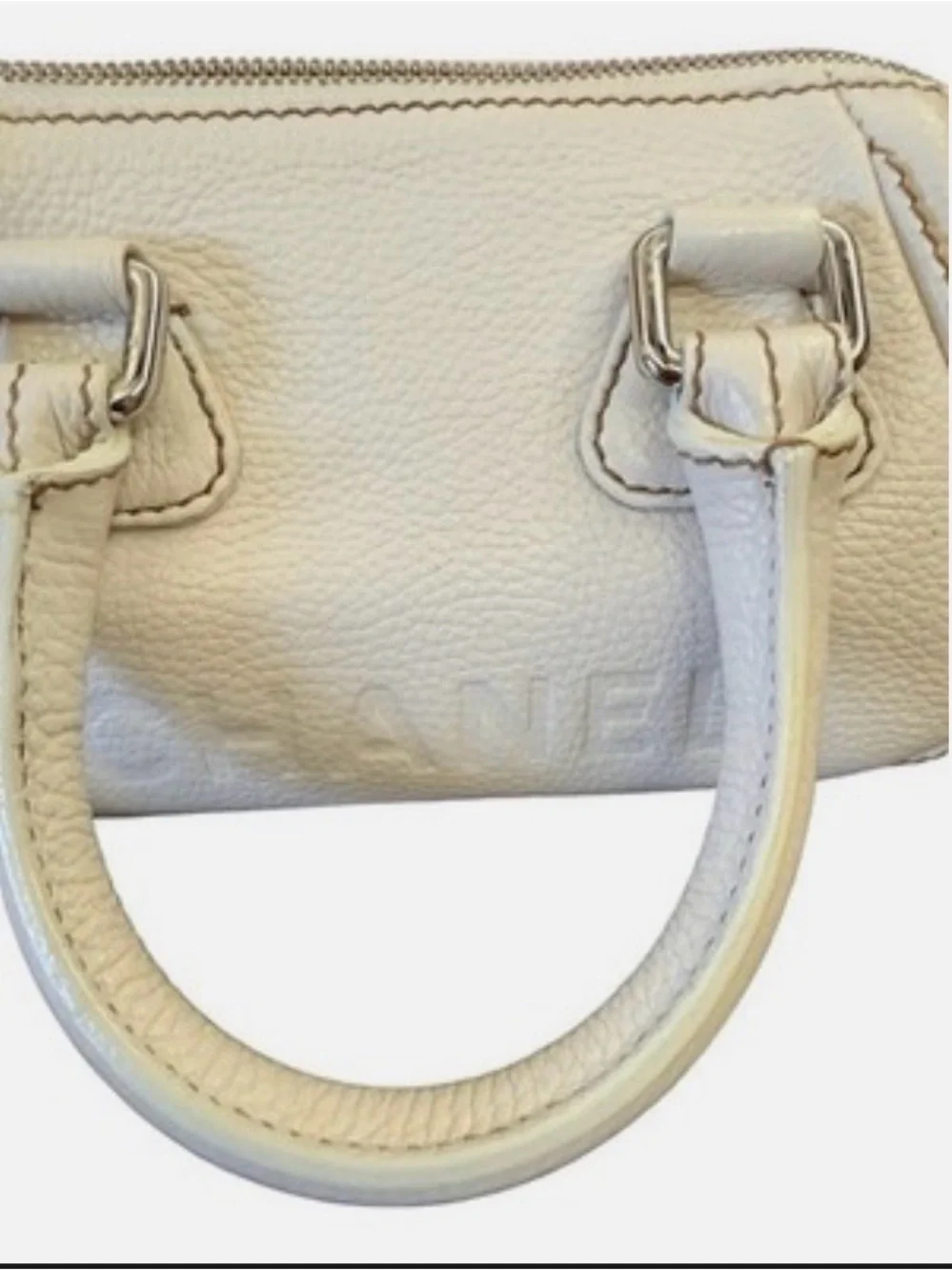 CHANEL Cream Pebbled Leather Bowler with Tassel